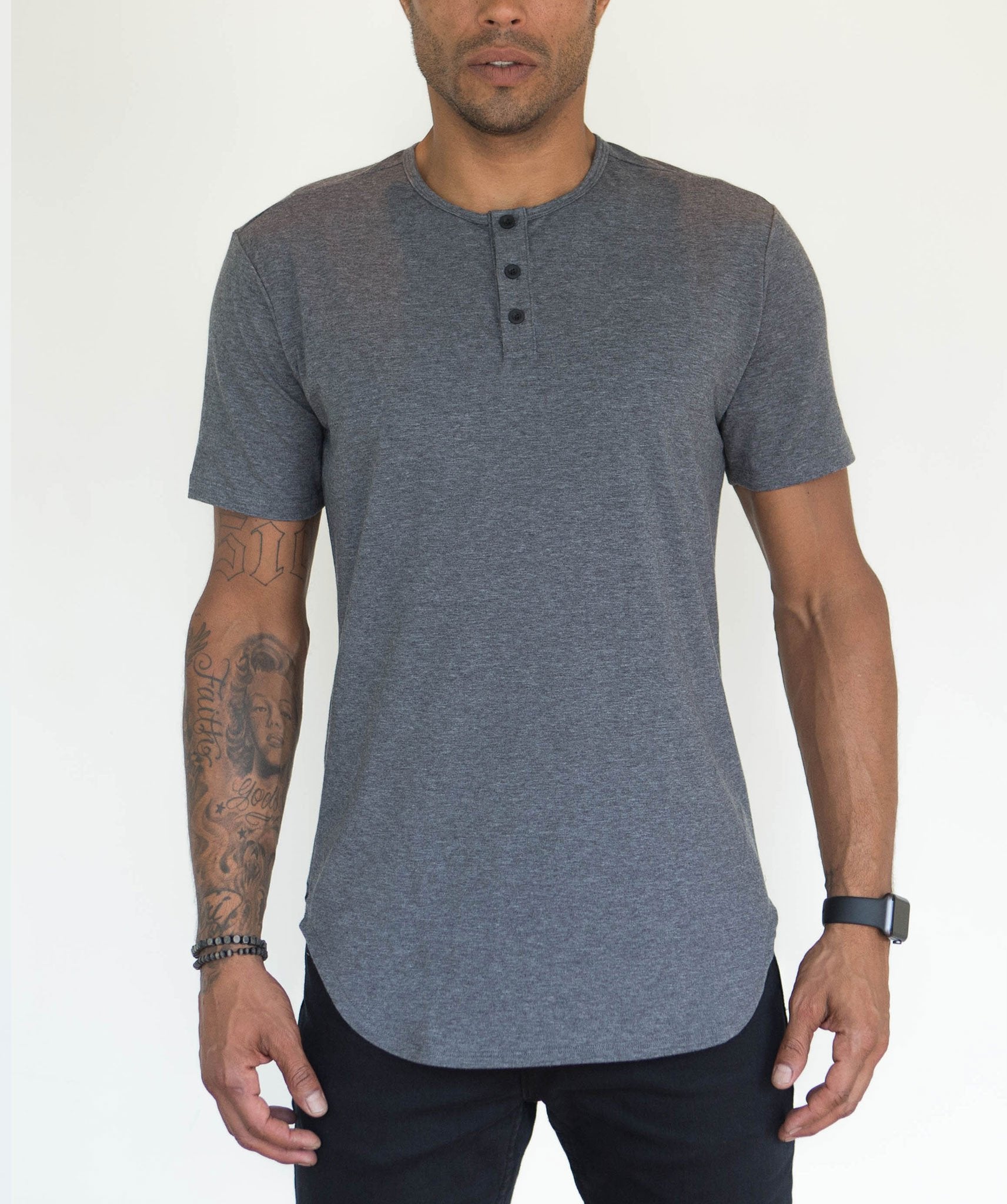 Grey S/S Henley Elongated