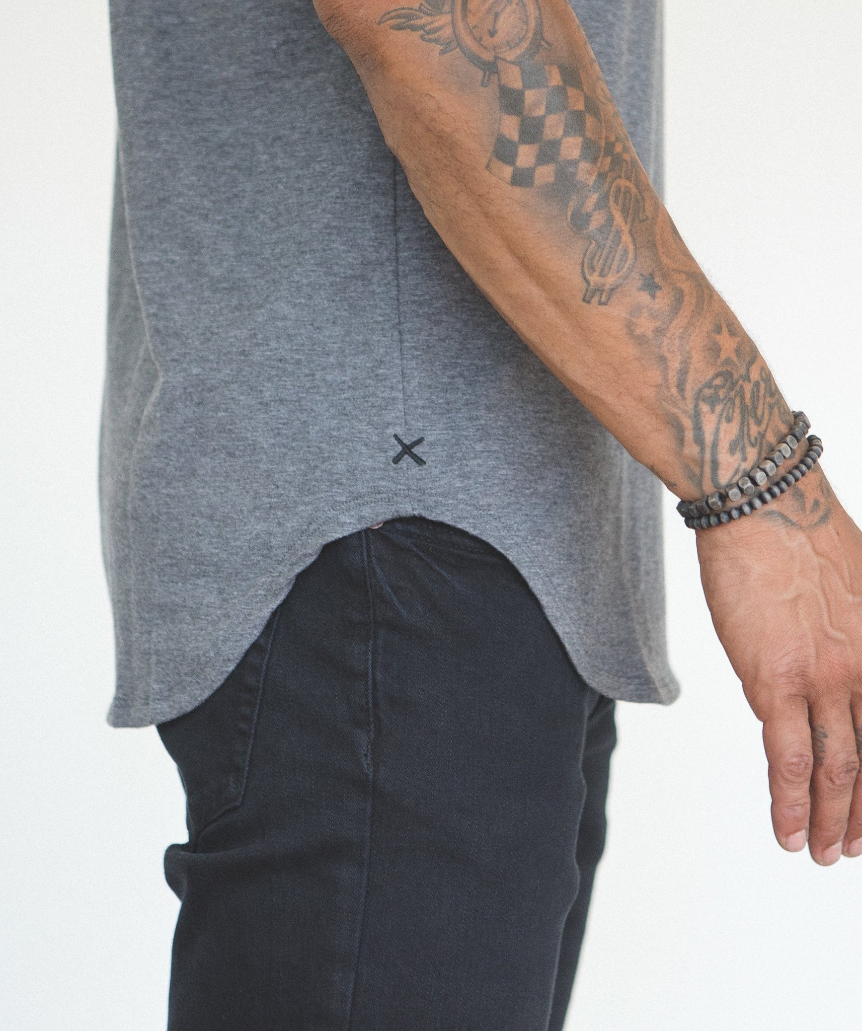 Grey S/S Henley Elongated