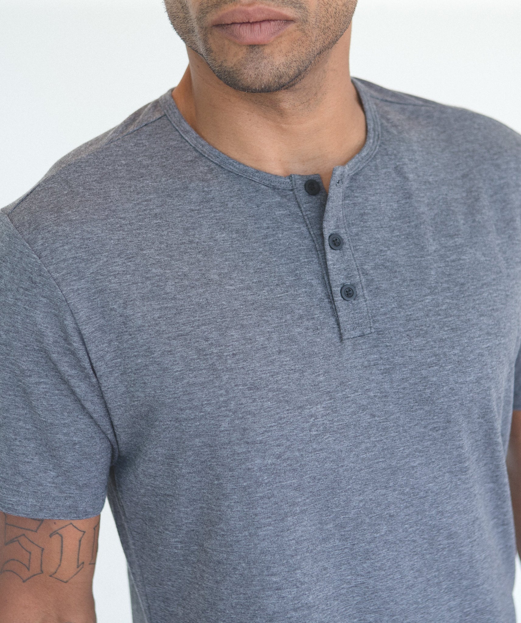 Grey S/S Henley Elongated