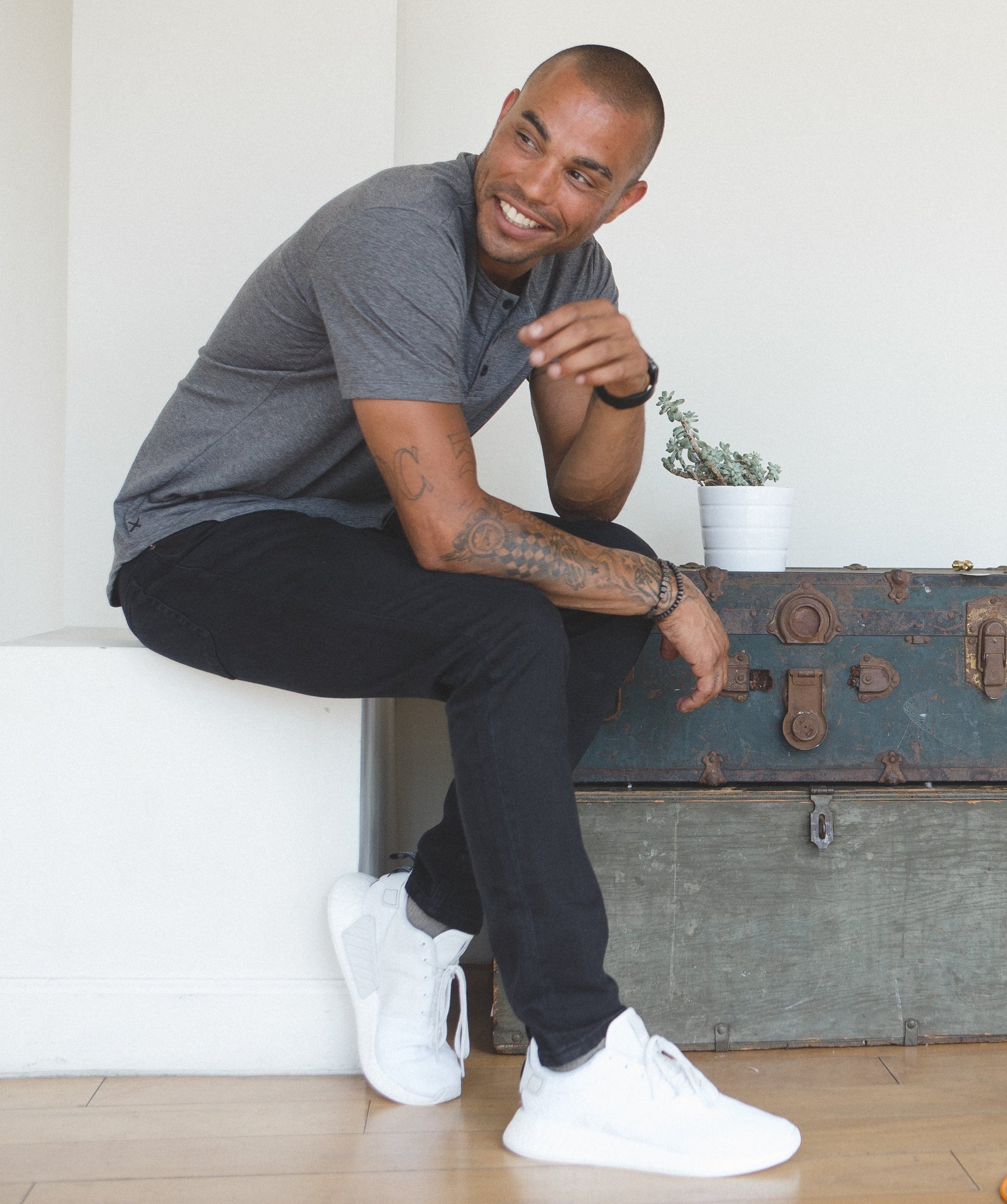 Grey S/S Henley Elongated