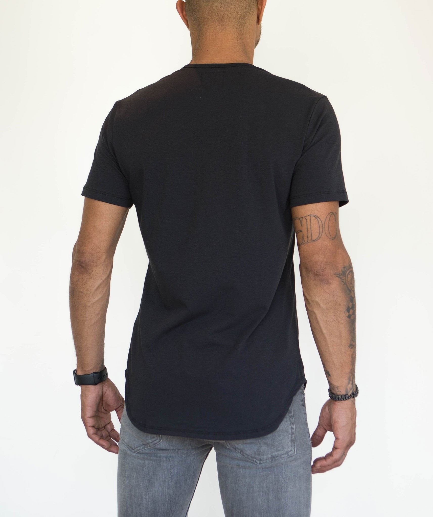 Black S/S Henley Elongated