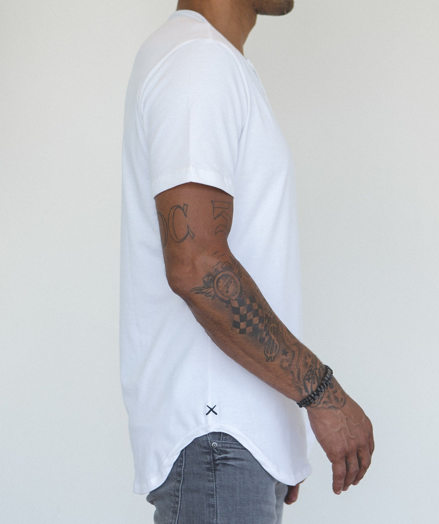 White S/S Henley Elongated
