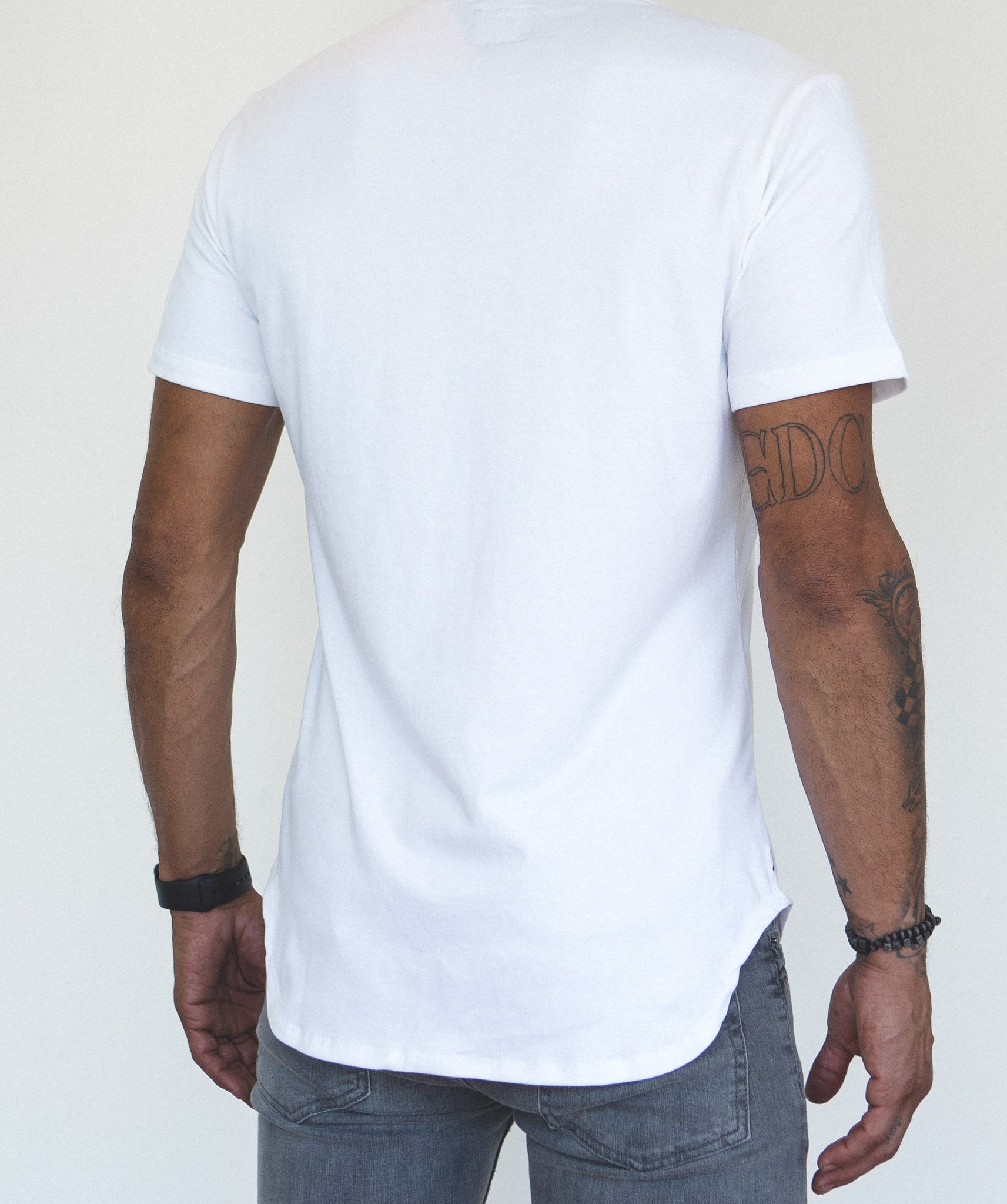 White S/S Henley Elongated