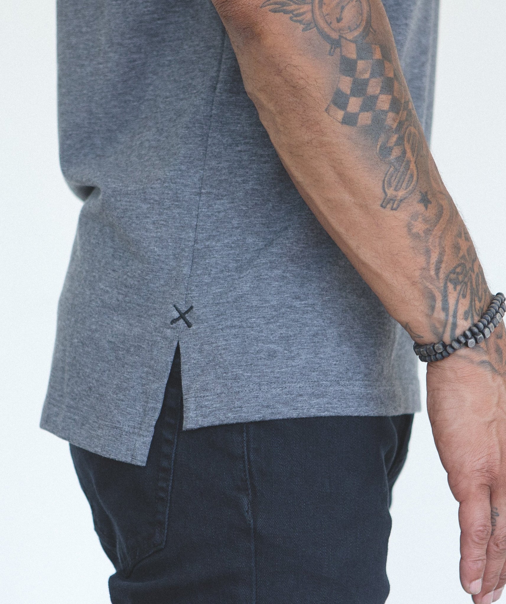 Grey Crew Split-Hem