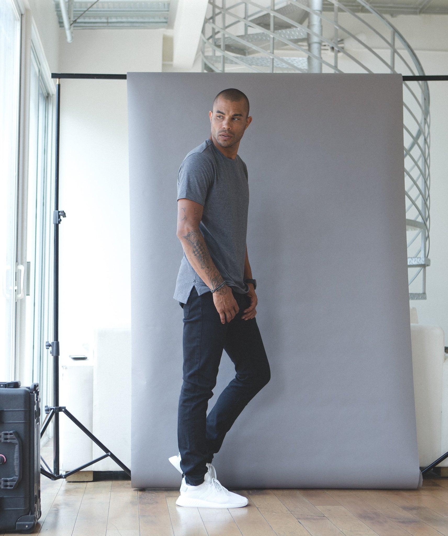 Grey Crew Split-Hem